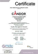 EN ISO 13485:2016 certificate CANDOR Bioscience